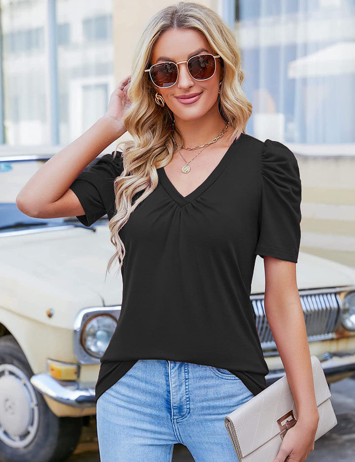 Damen V-Ausschnitt T-Shirt mit Puffärmeln Echo Archiv