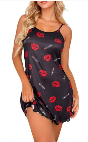 Damen Nachtkleid mit Lippen- und Lippenstift-Muster Echo Archiv