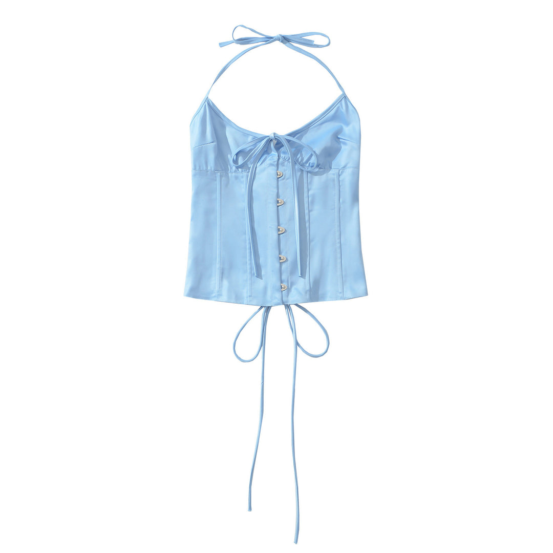 Damen Satin-Nachtkleid mit dekorativen Bindebändern und Knopfleiste Echo Archiv