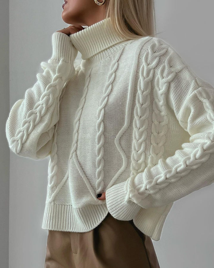 Damen Grobstrick-Rollkragenpullover mit Zopfstrick-Details Echoarchiv