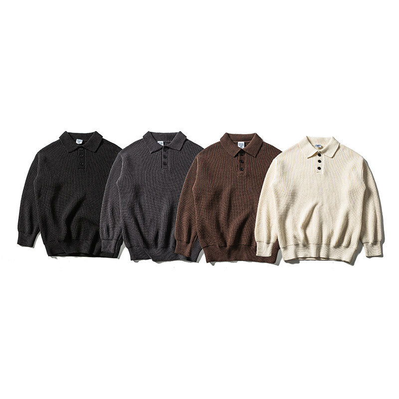 Herren Waffelstrick-Polopullover mit halber Knopfleiste und gerippten Bündchen Echoarchiv