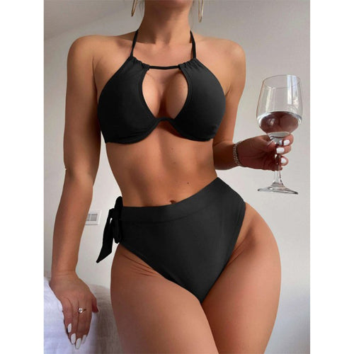 Damen Triangel-Bikini mit hohem Bund und modischem Knopfverschluss Echo Archiv