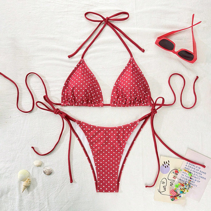 Damen Triangel-Bikini mit verspieltem Punktenmuster und verstellbarem Bund Echo Archiv
