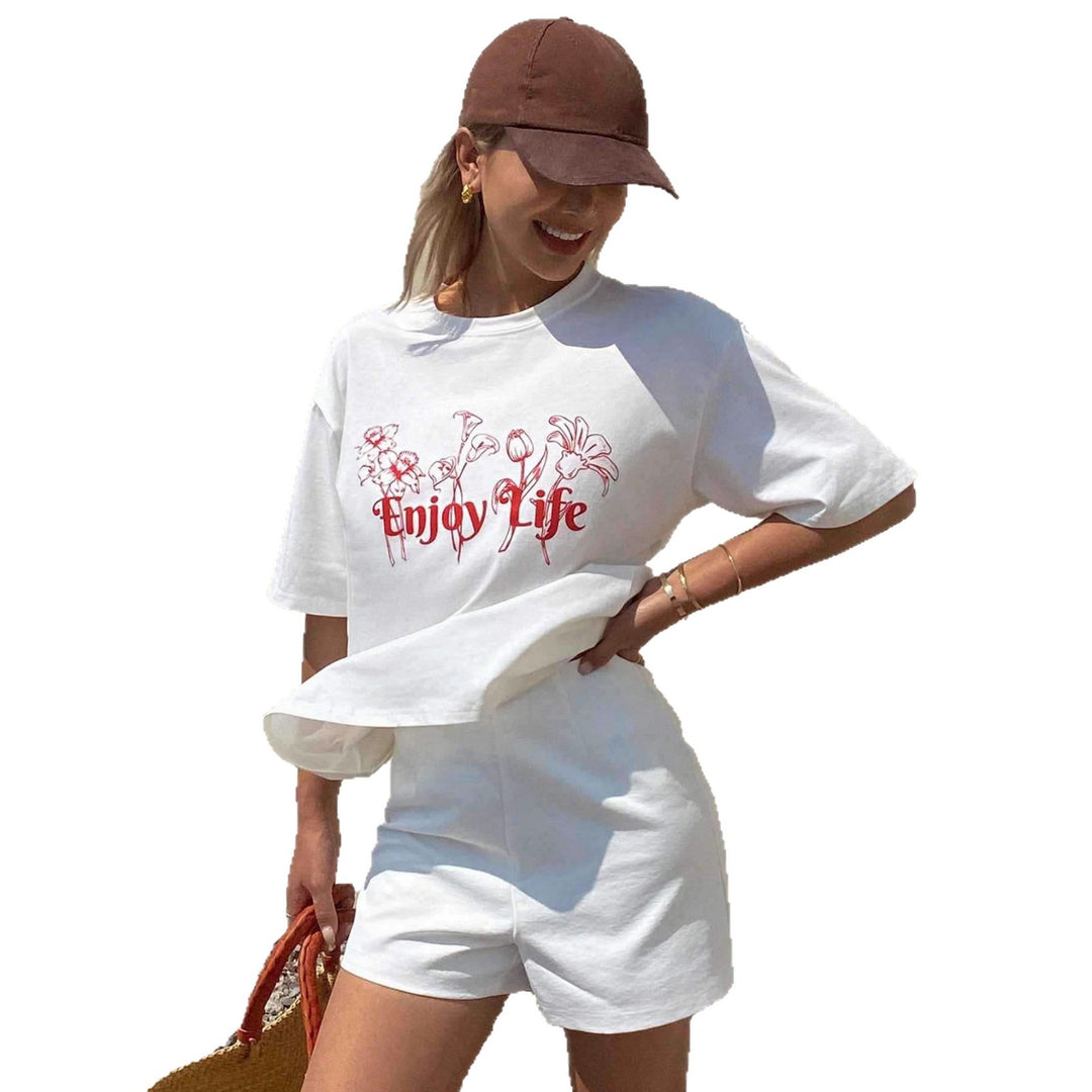 Damen Lässiges Oversize-T-Shirt mit floralem Druck und inspirierendem Schriftzug Echo Archiv