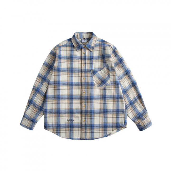 Herren Karierter Oversize-Hemd aus weichem Flanell mit Brusttasche und Rundsaum Echo Archiv