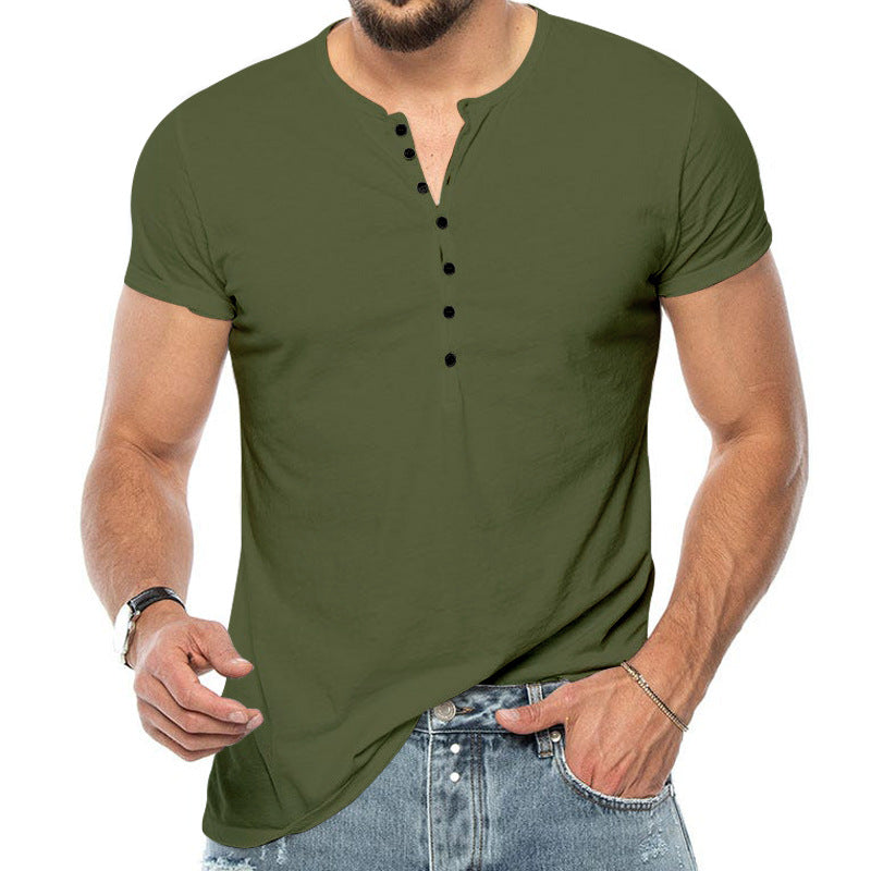 Herren Kurzarm-Henley-Shirt mit modischem Knopfdesign und körperbetonter Passform Echoarchiv