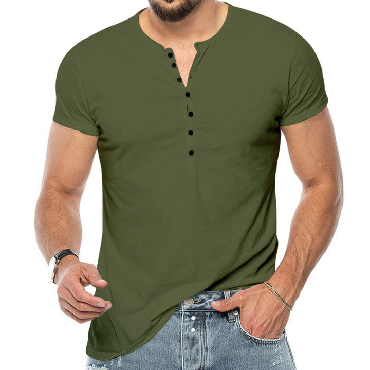 Herren Kurzarm-Henley-Shirt mit modischem Knopfdesign und körperbetonter Passform Echoarchiv