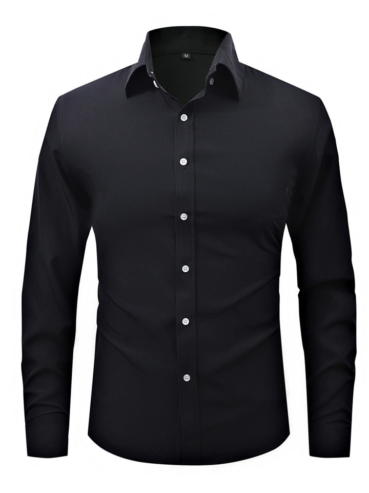 Men's slim fit long sleeve stretch cotton dress shirt with spread collar – Arvello