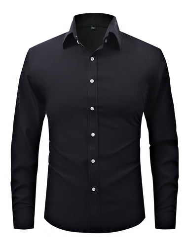 Men's slim fit long sleeve stretch cotton dress shirt with spread collar – Arvello
