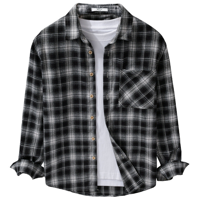Herren Kariertes Flanell-Overshirt mit weicher Baumwollstruktur, Brusttasche und Relaxed-Fit Echoarchiv