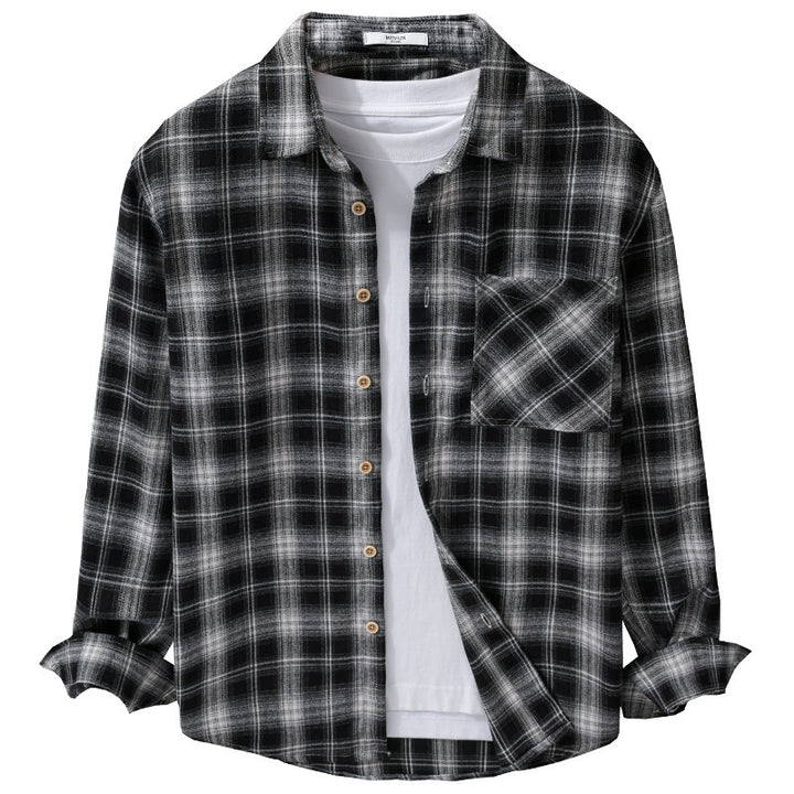 Herren Kariertes Flanell-Overshirt mit weicher Baumwollstruktur, Brusttasche und Relaxed-Fit Echoarchiv