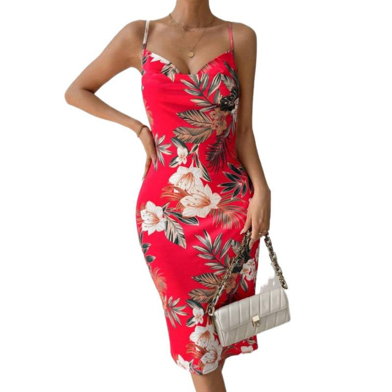 Damen Sommerliches Etuikleid mit floralem Design und Spaghetti-Trägern Echo Archiv