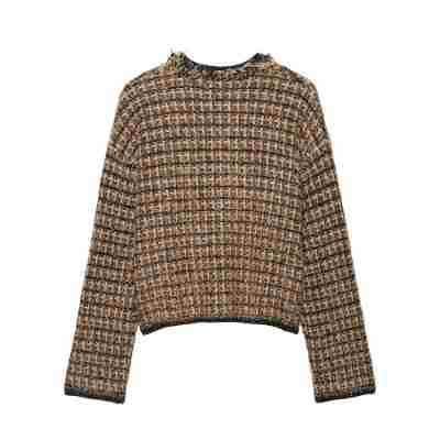 Damen Bouclé-Tweed-Croppedjacke mit Fransenbesatz und Rundhalsausschnitt Echoarchiv