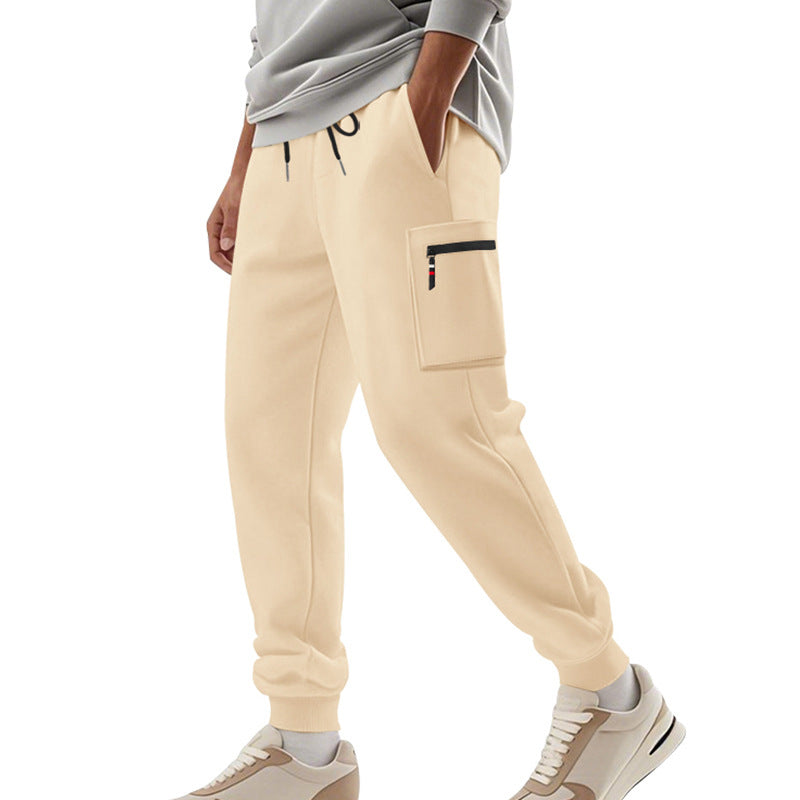 Herren Cargo-Jogginghose mit Reißverschluss-Cargotasche, elastischem Bund und geripptem Saum – Bravaro