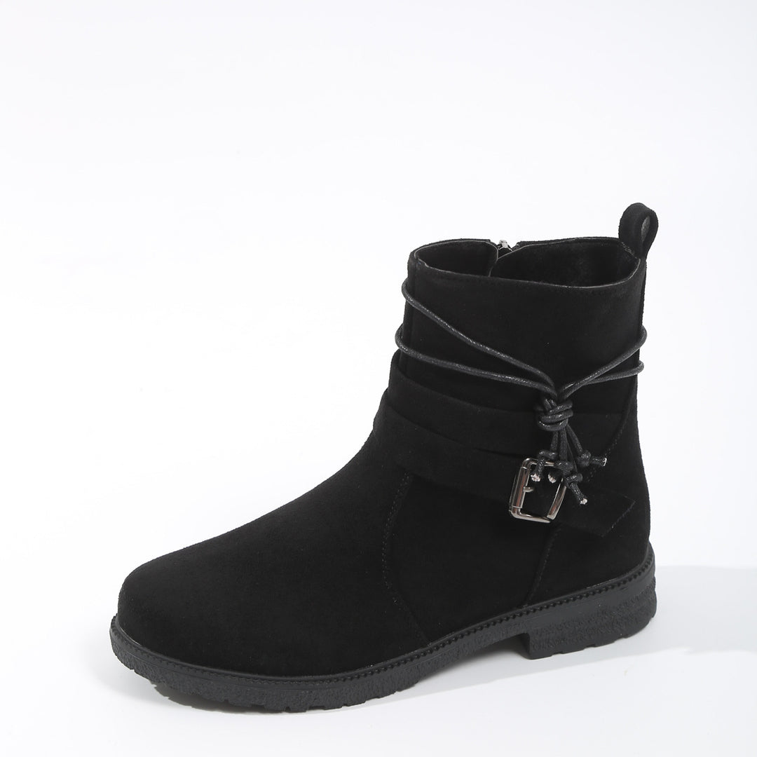 Damen nan gefütterte Ankle-Boots mit Wickelriemen, dekorativer Metallschnalle und rutschfester Profilsohle Echo Archiv