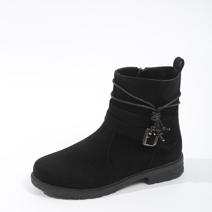 Damen nan gefütterte Ankle-Boots mit Wickelriemen, dekorativer Metallschnalle und rutschfester Profilsohle Echo Archiv