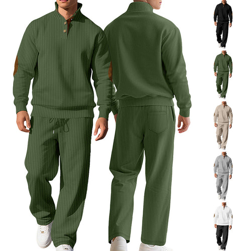Herren modischer Strickpullover mit klassischem Kragen und Lederdetails Echoarchiv