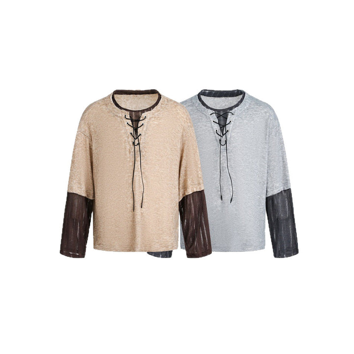 Damen Samtiges Longsleeve mit Schnürdetail und durchsichtigen Ärmel‑Einsätzen Echoarchiv
