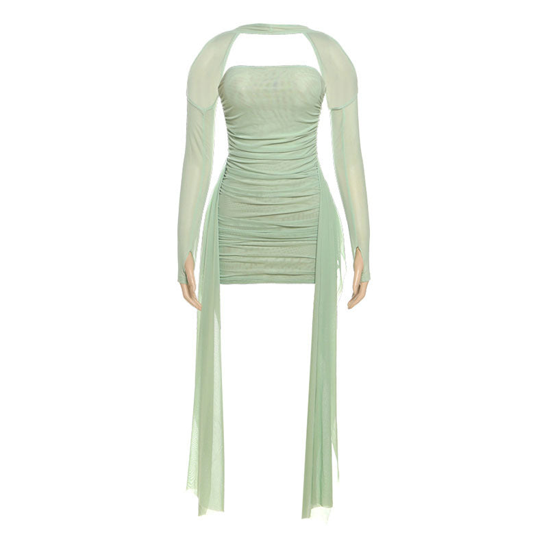 Damen Elegantes Minikleid mit raffinierten Rüschen und transparenten Ärmeln Echo Archiv