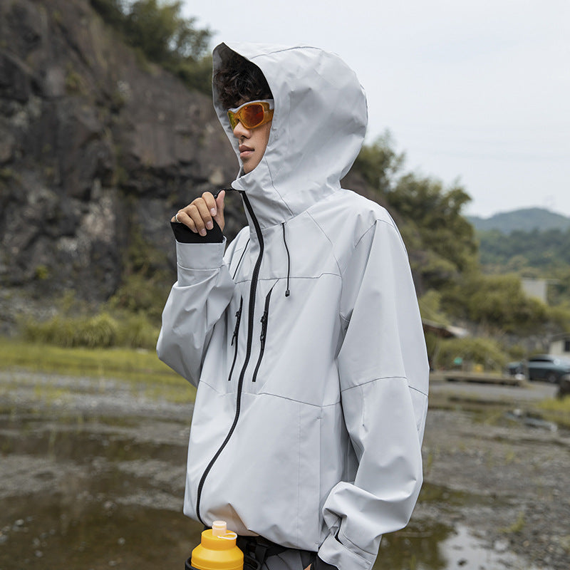 Herren Technische Regen-Softshell-Jacke mit Kapuze, Reißverschluss und verstellbarem Saum Echo Archiv