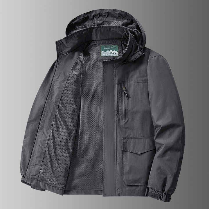 Herren Kapuzen-Outdoorjacke mit atmungsaktivem Meshfutter, wasserabweisender Ripstop‑Hülle & verdecktem Frontreißverschluss Echoarchiv