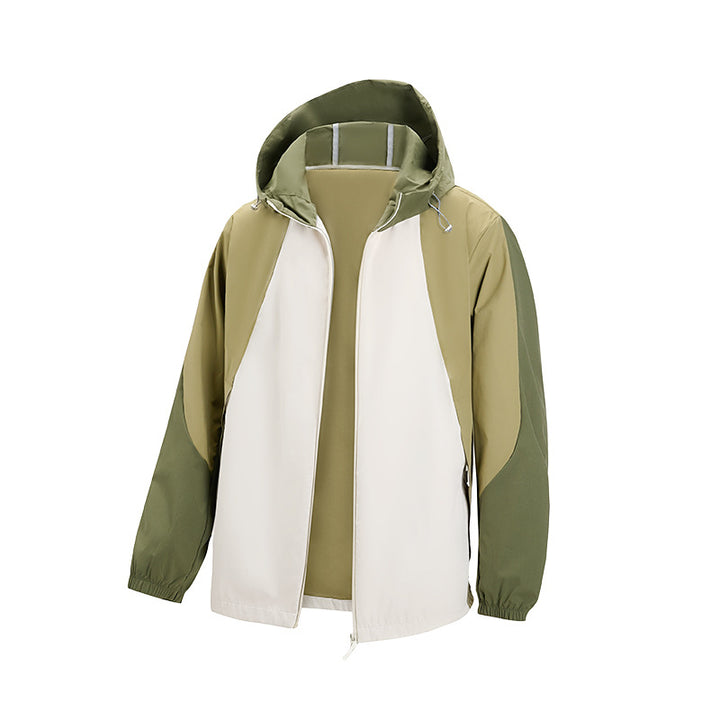 Herren leichte wasserabweisende Farbblock-Windjacke mit Kapuze und Reißverschluss Echo Archiv