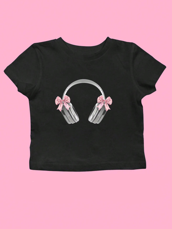 Damen Crop-T-Shirt mit künstlerischem Statementdruck Echo Archiv