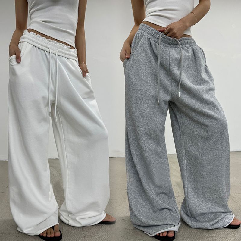Damen nan weite High-Waist Loungehose mit gerafftem Bund und Kordelzug Echo Archiv