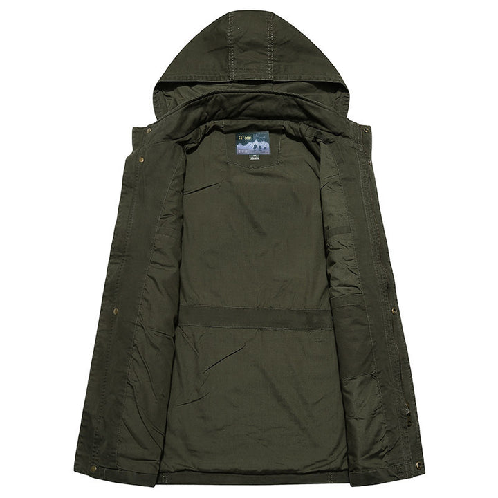 Herren Feldjacke im Utility Stil mit Kapuze Canvas Außenmaterial und Mehrfachtaschen – Taviero
