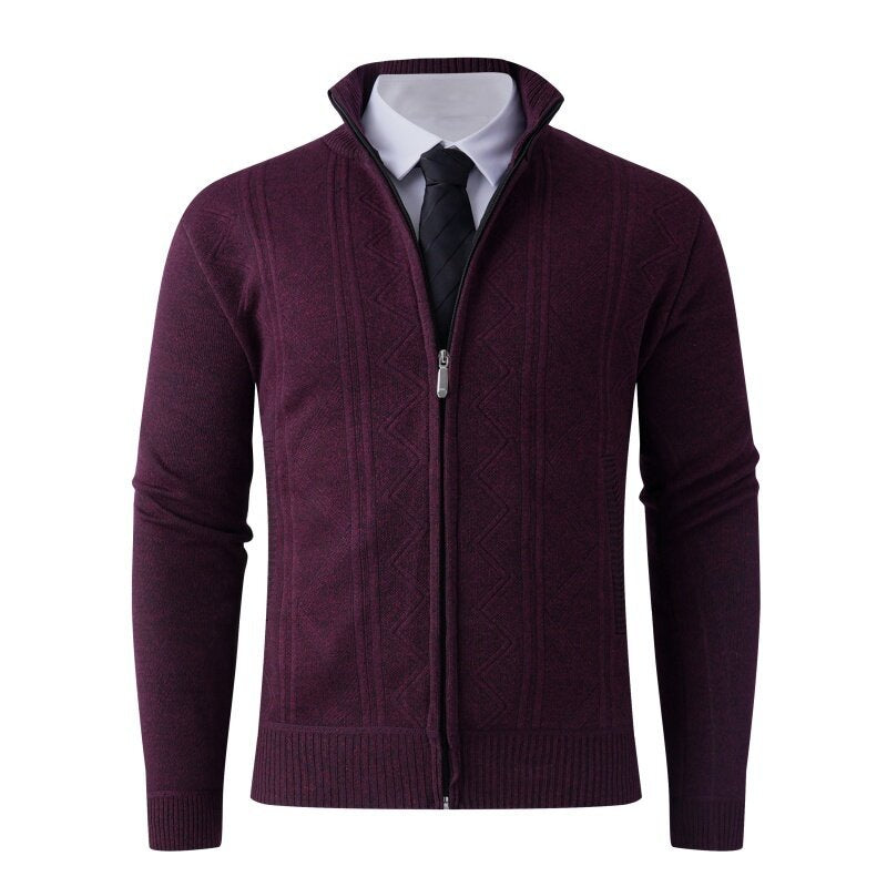 Herren Strick-Zipjacke mit Stehkragen und dezentem Rautenmuster Echo Archiv