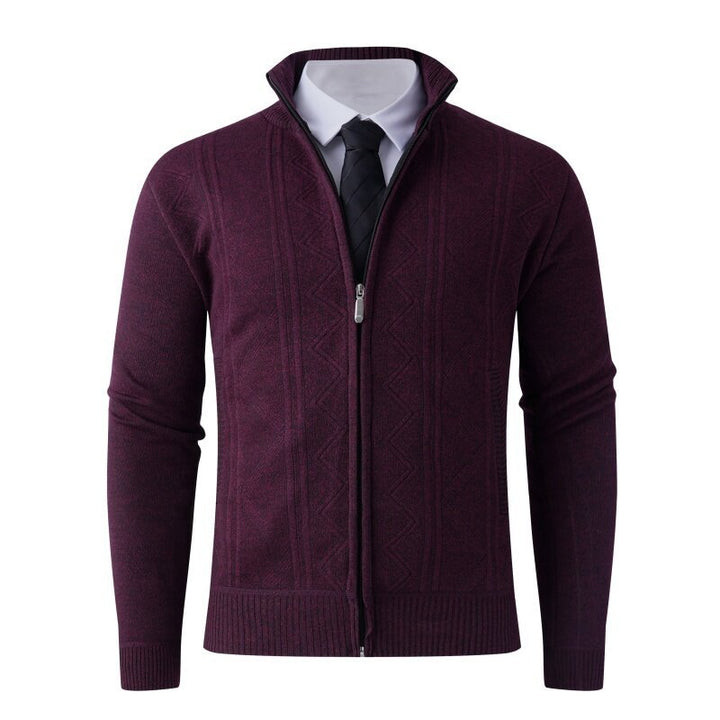Herren Strick-Zipjacke mit Stehkragen und dezentem Rautenmuster Echo Archiv