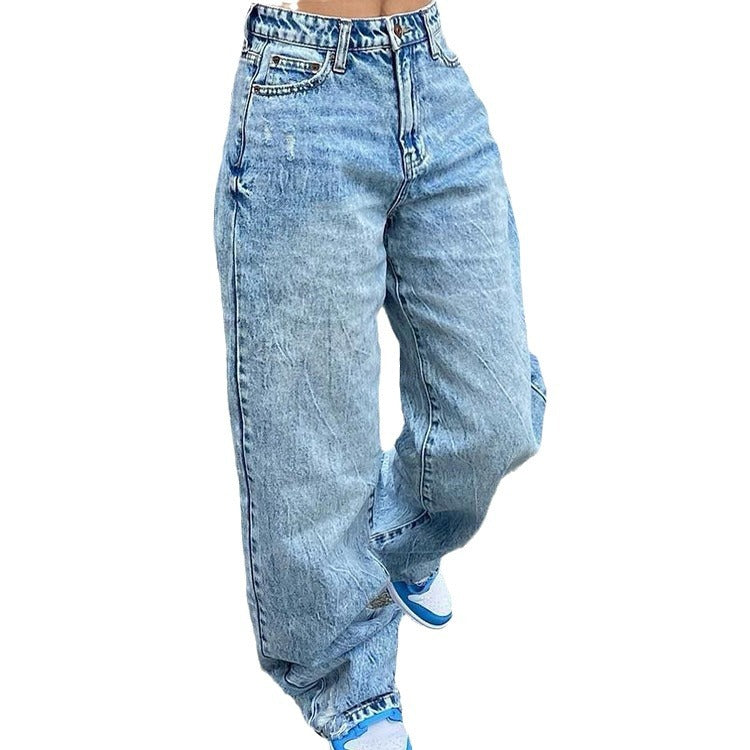 Damen nan weite High-Waist Baggy-Jeans mit tiefem Schritt, Five-Pocket Design und extra-langen Beinen Echo Archiv
