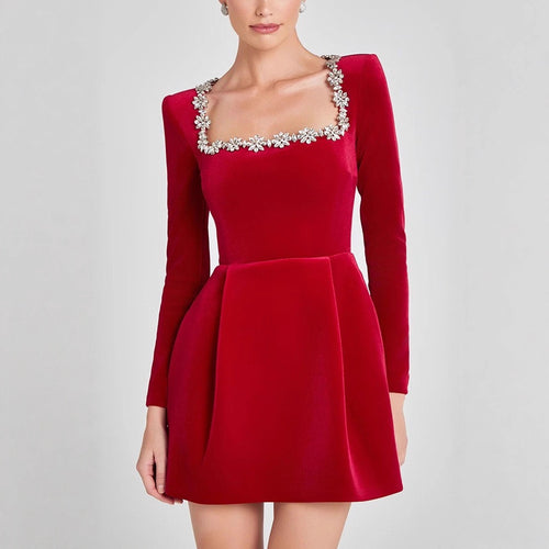 Damen elegantes Cocktailkleid mit besticktem Ausschnitt und ausgestelltem Rock Echo Archiv
