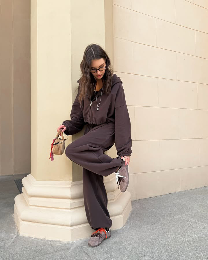 Damen oversized Kapuzenjacke mit Reißverschluss und weiten Jogginghose Lounge-Set – Auréline