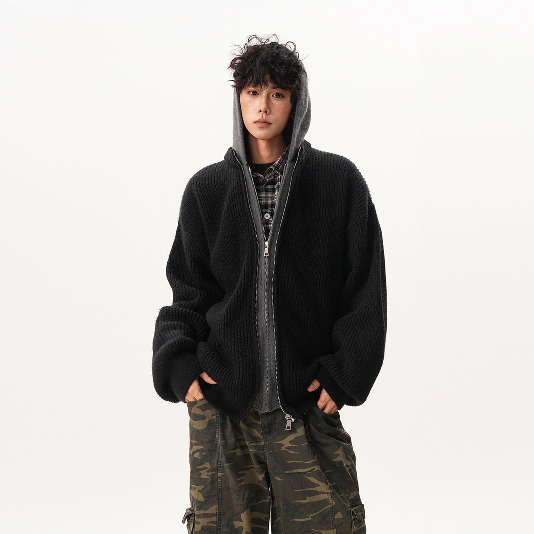 Herren Oversized Strickjacke mit Kapuze und Reißverschluss Echoarchiv