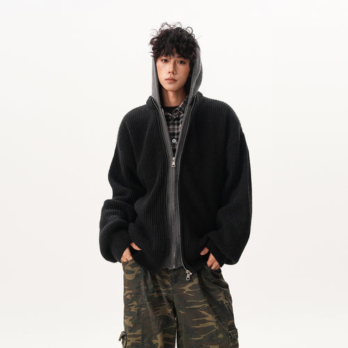 Herren Oversized Strickjacke mit Kapuze und Reißverschluss Echoarchiv