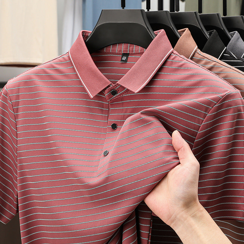 Herren modisches Kurzarm Poloshirt mit feinem Streifenmuster und atmungsaktiver Technologie Echoarchiv