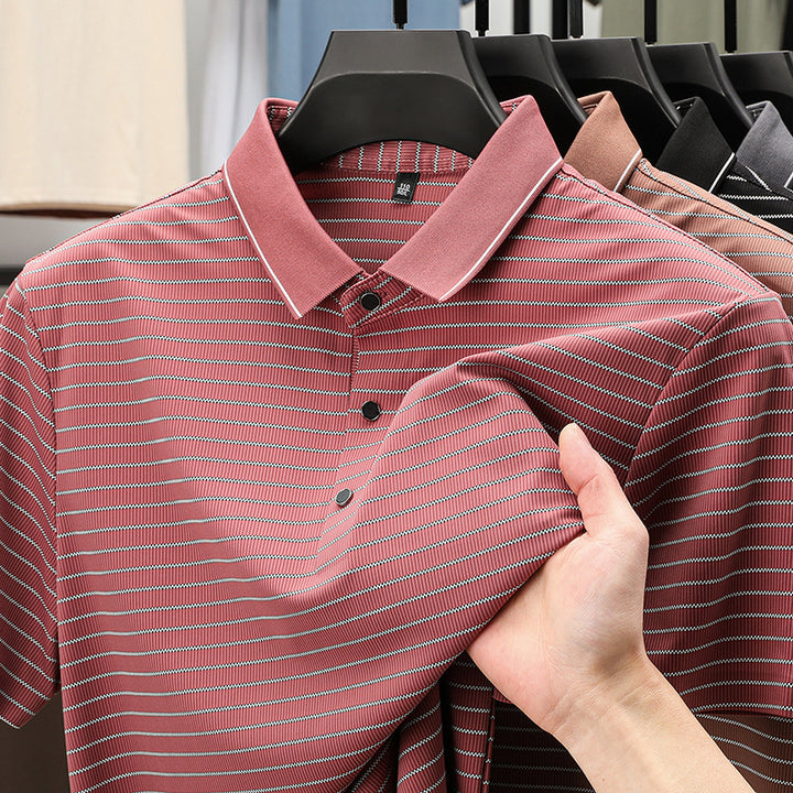 Herren modisches Kurzarm Poloshirt mit feinem Streifenmuster und atmungsaktiver Technologie Echoarchiv
