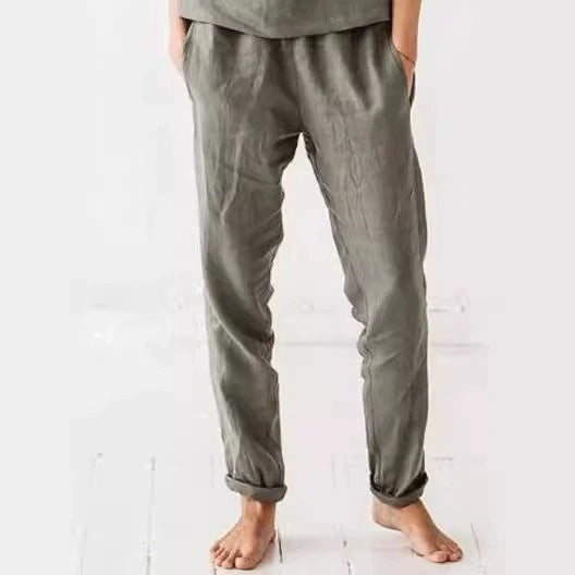 Damen lässige Leinenhose mit elastischem Bund und praktischen Taschen Echoarchiv