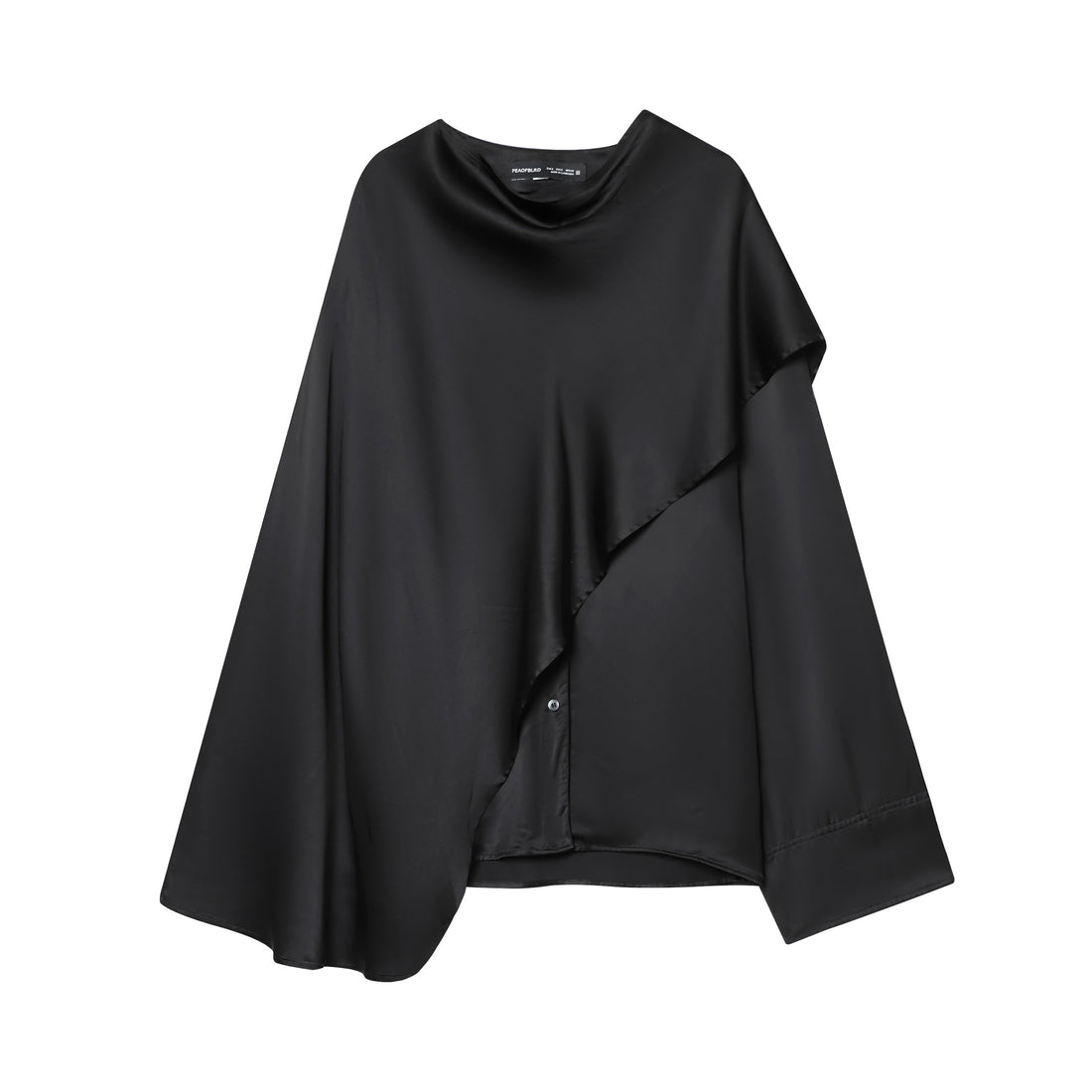 Damen asymmetrische Satin-Bluse mit Cascading-Volant und Rundhals – Élovi