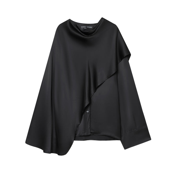 Damen nan asymmetrische Satin-Bluse mit Cascading-Volant und Rundhals Echo Archiv