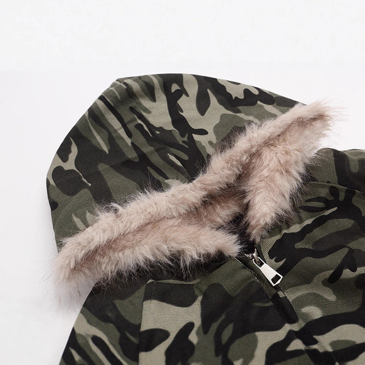 Unisex Wattierte Kapuzenjacke im Camouflagemuster mit Teddyfutter und elastischem Saum Echoarchiv