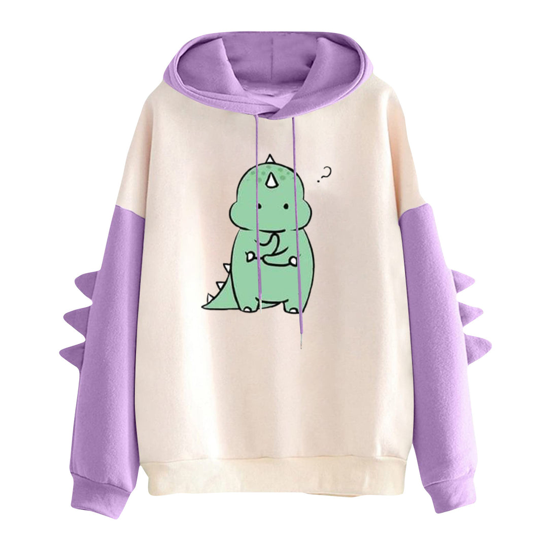 Damen Kapuzenpullover mit niedlichem Dinosaurier-Print und dreidimensionalen Ärmeldetails – Auréline