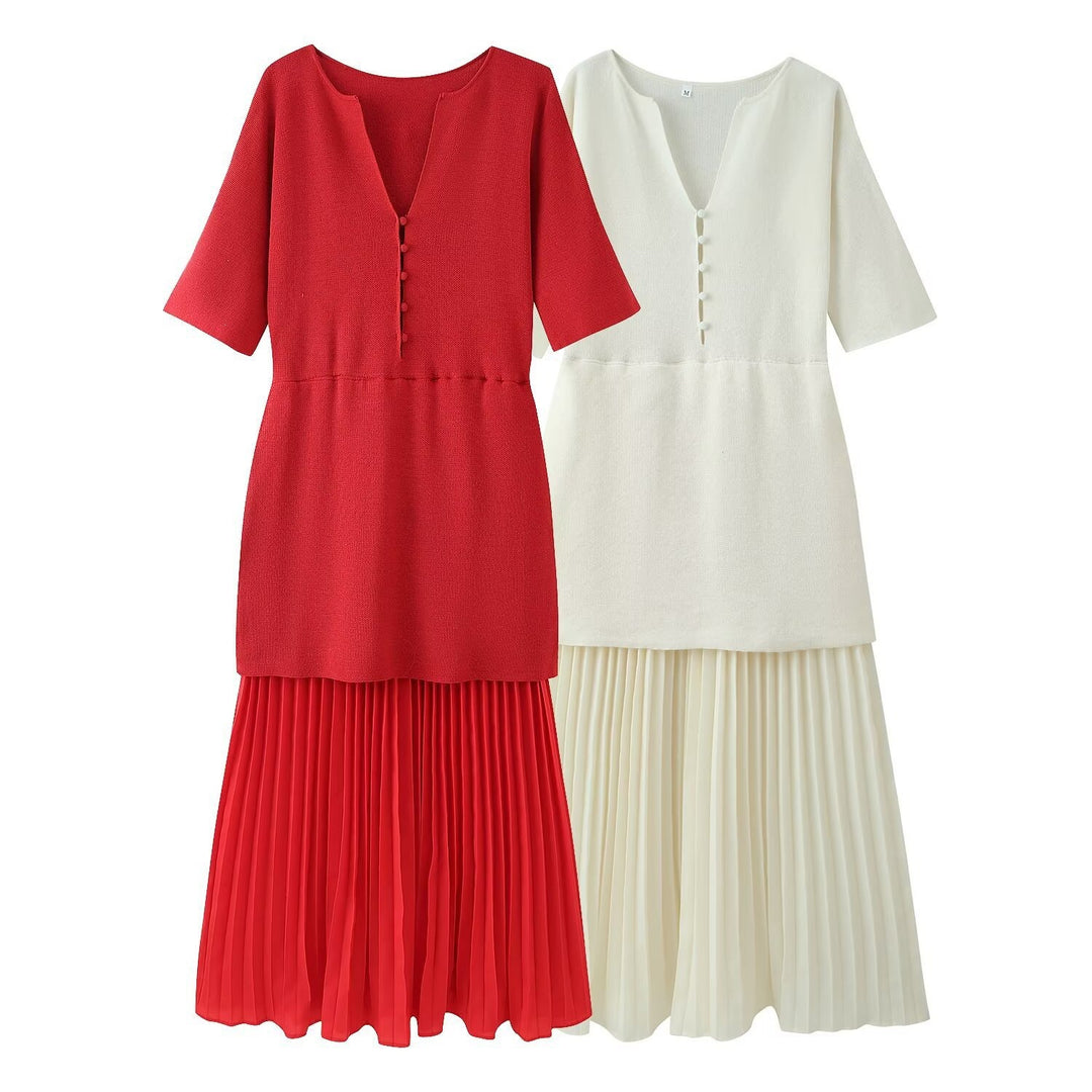 Damen elegantes Maxikleid mit plissierten Details und V-Ausschnitt Echo Archiv