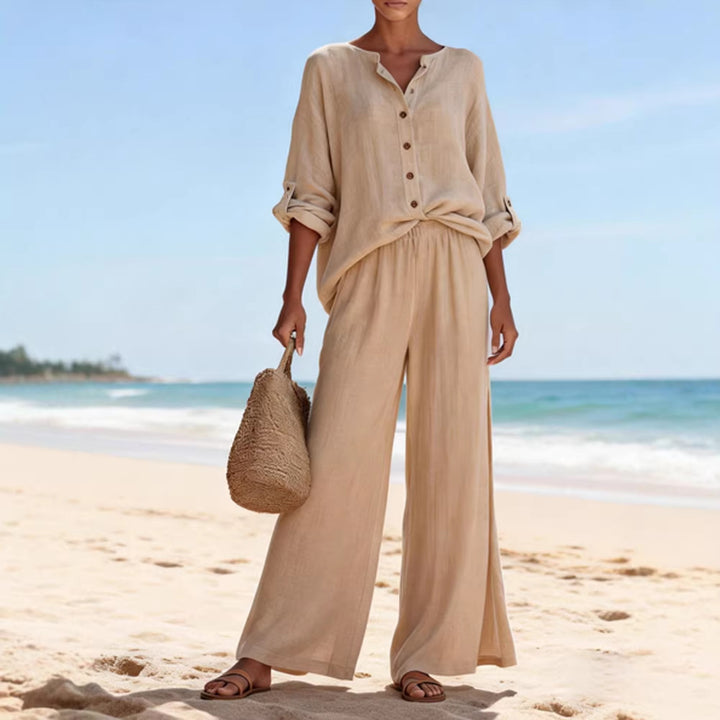Damen Luftige Leinenbluse und weite Hose Echo Archiv
