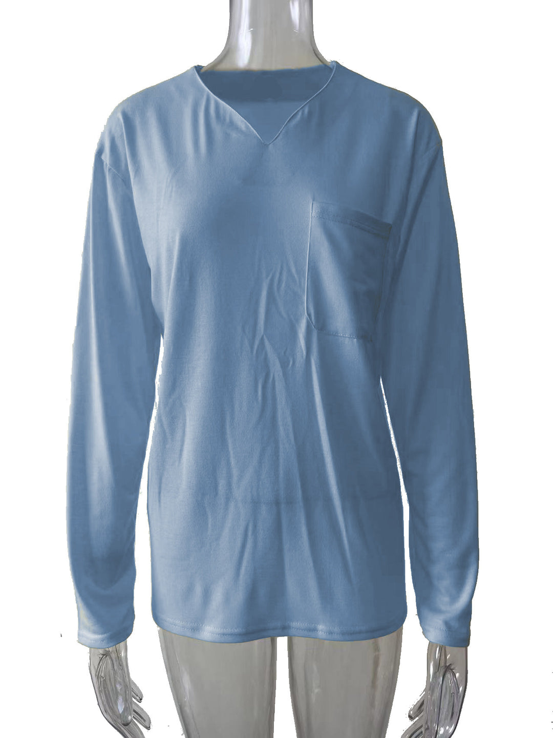 Damen nan legeres Langarmshirt mit V-Notch-Ausschnitt, Brusttasche und lockerer Oversize-Passform Echo Archiv