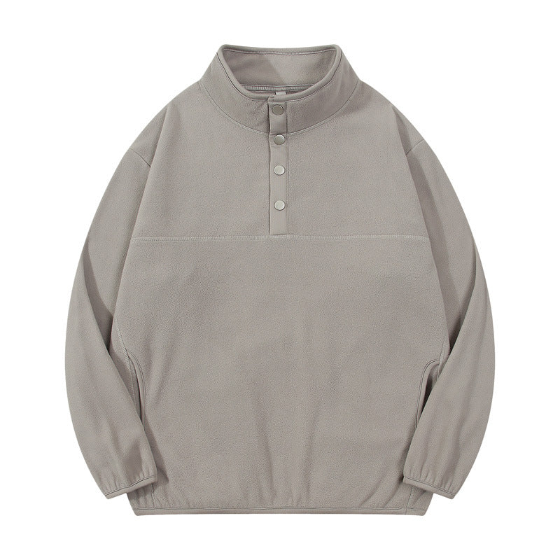 Herren gemütlicher Fleece-Pullover mit Stehkragen und Druckknöpfen Echoarchiv