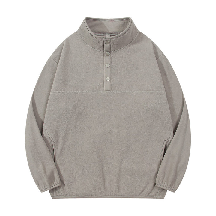 Herren gemütlicher Fleece-Pullover mit Stehkragen und Druckknöpfen Echoarchiv