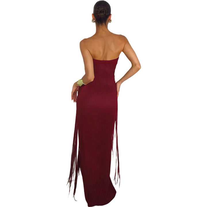 Damen Elegantes Maxi-Kleid mit Fransen und tiefem Ausschnitt Echo Archiv