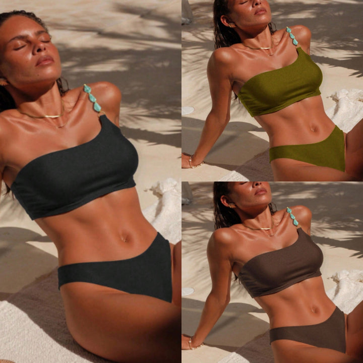 Damen One-Shoulder-Bikini-Set mit modischem Schmuckdetail Echo Archiv